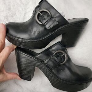 Born Black Leather Mules with Buckle Detail